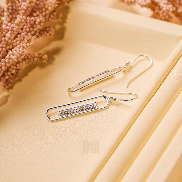 MILLENNE Millennia 2000 Double Elongated Oval Studded Cubic Zirconia White Gold Hook Earrings with 925 Sterling Silver