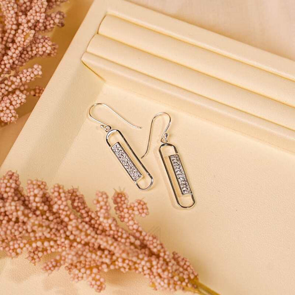 MILLENNE Millennia 2000 Double Elongated Oval Studded Cubic Zirconia White Gold Hook Earrings with 925 Sterling Silver