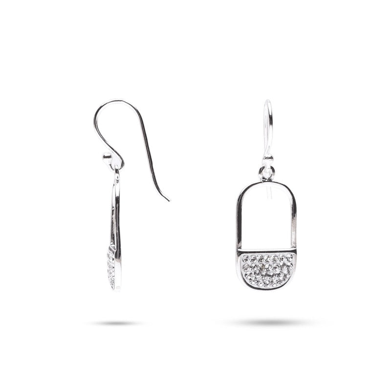 MILLENNE Millennia 2000 Half Elongated Oval Studded Cubic Zirconia White Gold Hook Earrings with 925 Sterling Silver