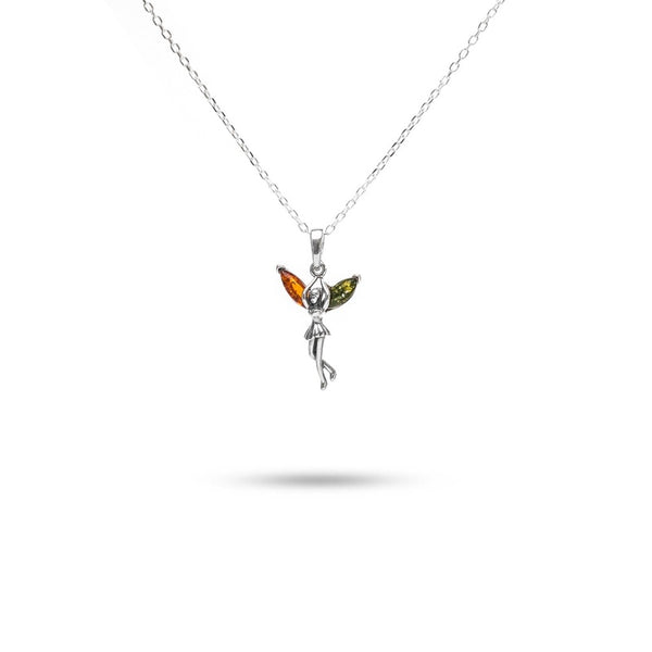 MILLENNE Multifaceted Baltic Amber Dancing Fairy Silver Pendant with 925 Sterling Silver