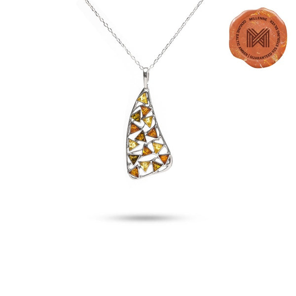 MILLENNE Multifaceted Baltic Amber Mulitple Studded Triangular Silver Pendant with 925 Sterling Silver