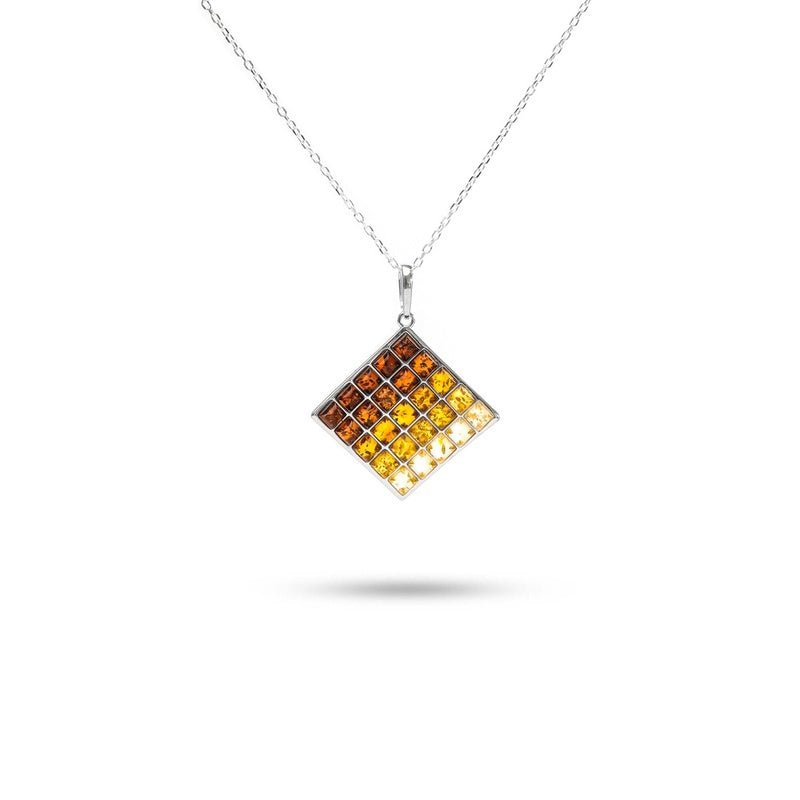 MILLENNE Multifaceted Baltic Amber Square Ombré Silver Pendant with 925 Sterling Silver
