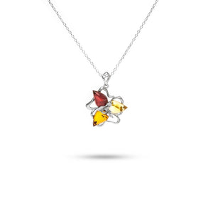 MILLENNE Multifaceted Baltic Amber Triangle Composition Silver Pendant with 925 Sterling Silver
