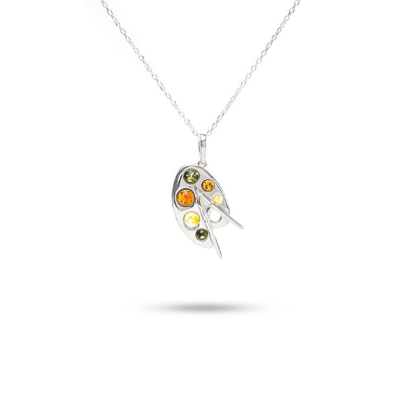 MILLENNE Multifaceted Baltic Amber Artist Pallette Silver Pendant with 925 Sterling Silver