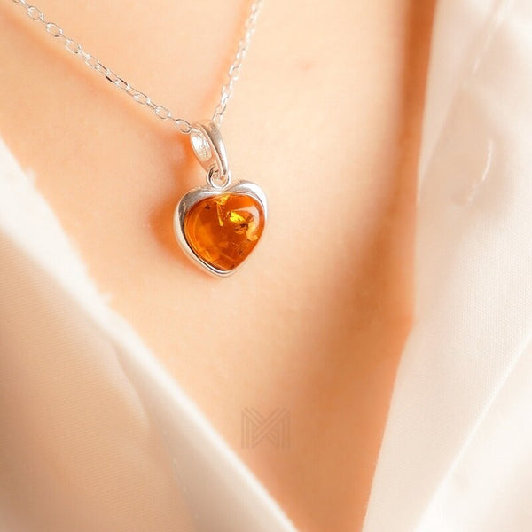 MILLENNE Multifaceted Baltic Amber Heart Silver Pendant with 925 Sterling Silver