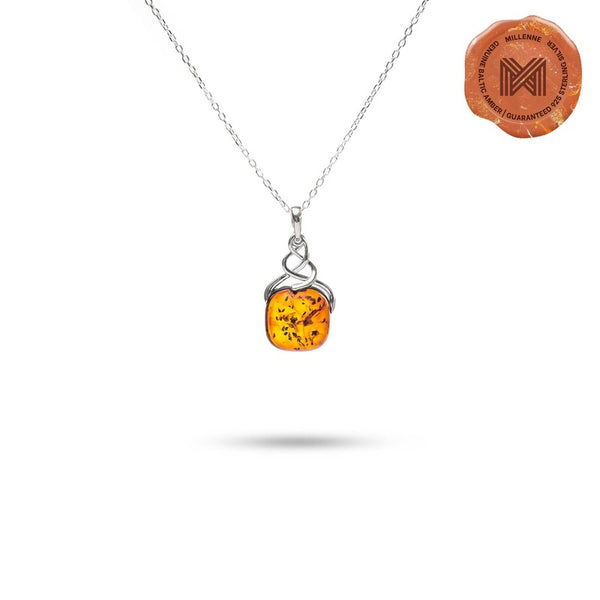 MILLENNE Multifaceted Baltic Amber Twine Silver Pendant with 925 Sterling Silver