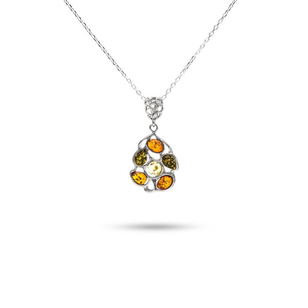 MILLENNE Multifaceted Baltic Amber Pentagon Silver Pendant with 925 Sterling Silver