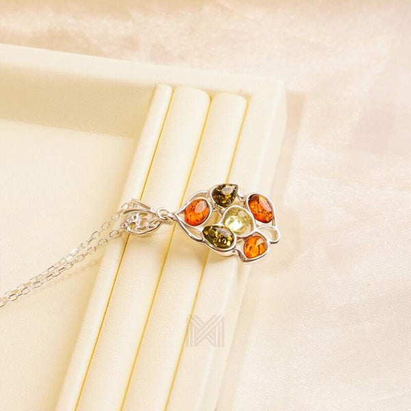 MILLENNE Multifaceted Baltic Amber Pentagon Silver Pendant with 925 Sterling Silver