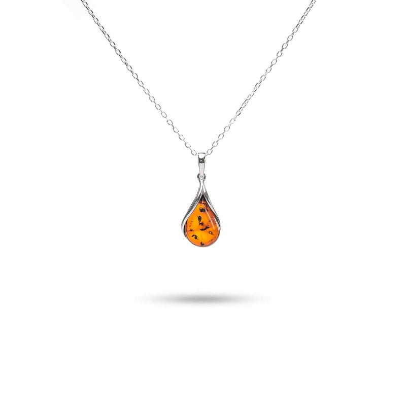 MILLENNE Multifaceted Baltic Amber Droplet Silver Pendant with 925 Sterling Silver