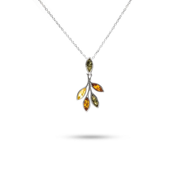 MILLENNE Multifaceted Baltic Amber Branching Leaves Silver Pendant with 925 Sterling Silver