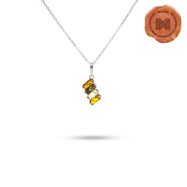 MILLENNE Multifaceted Baltic Amber Xylophone Silver Pendant with 925 Sterling Silver
