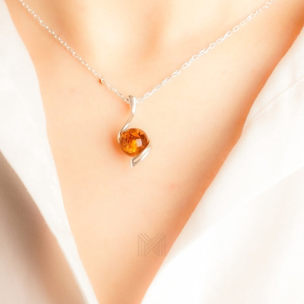 MILLENNE Multifaceted Baltic Amber Goblet Silver Pendant with 925 Sterling Silver