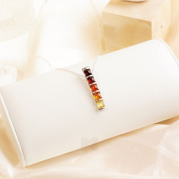 MILLENNE Multifaceted Baltic Amber Bamboo Silver Pendant with 925 Sterling Silver