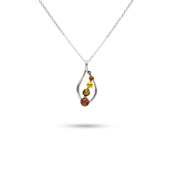 MILLENNE Multifaceted Baltic Amber Curved Oval Silver Pendant with 925 Sterling Silver