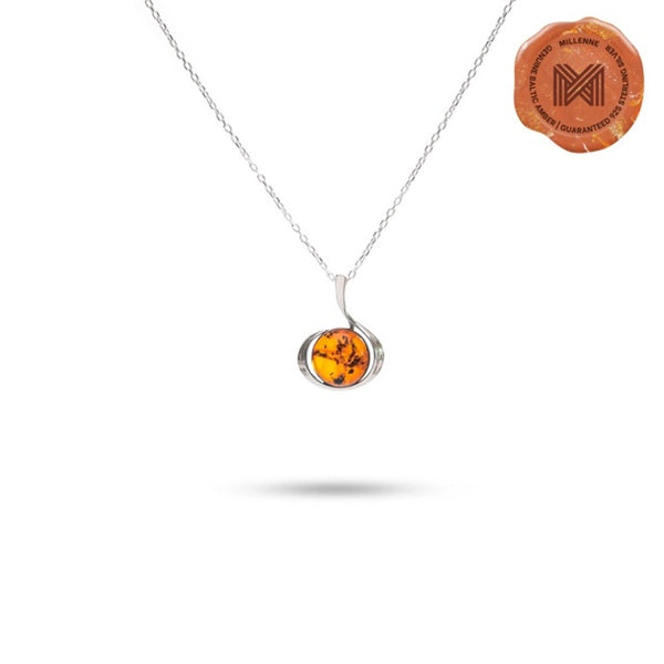 MILLENNE Multifaceted Baltic Amber Globe Disc Silver Pendant with 925 Sterling Silver