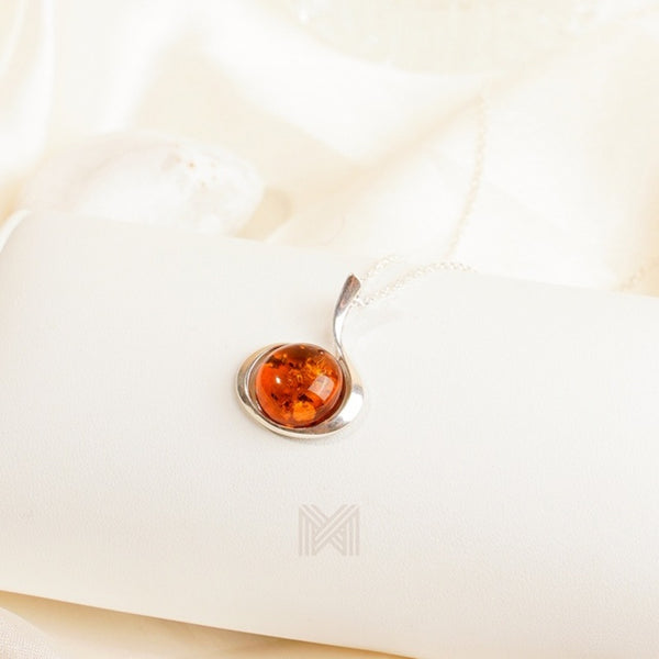 MILLENNE Multifaceted Baltic Amber Globe Disc Silver Pendant with 925 Sterling Silver