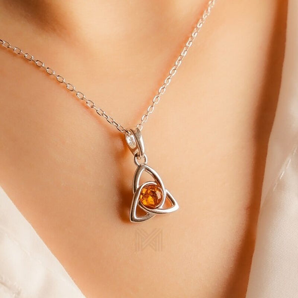 MILLENNE Multifaceted Baltic Amber Red Flower Of Life Silver Pendant with 925 Sterling Silver