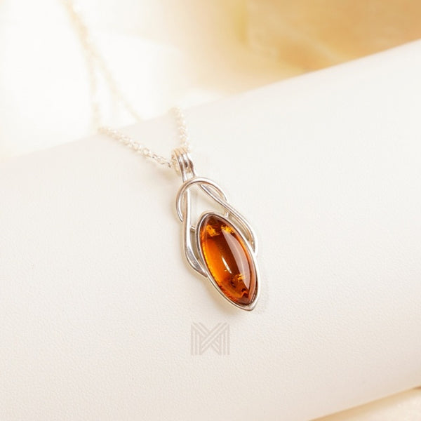 MILLENNE Multifaceted Baltic Amber Delicate Bead Silver Pendant with 925 Sterling Silver