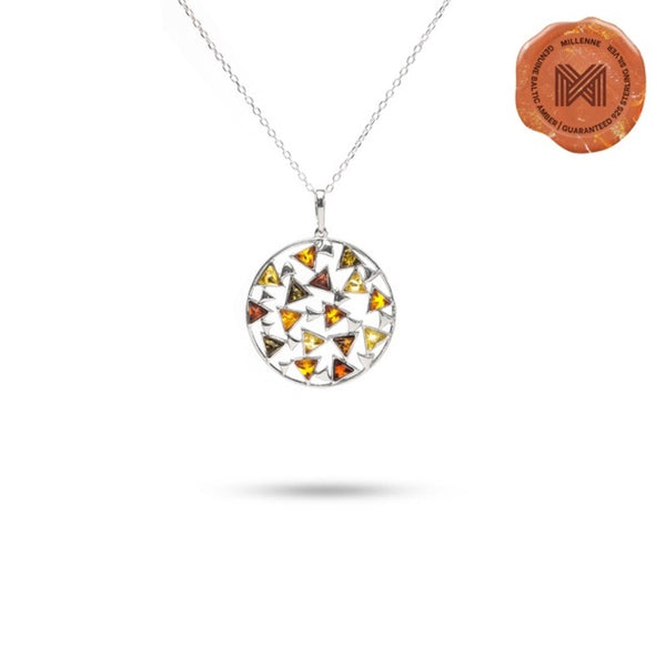 MILLENNE Multifaceted Baltic Amber Spheroid Silver Pendant with 925 Sterling Silver