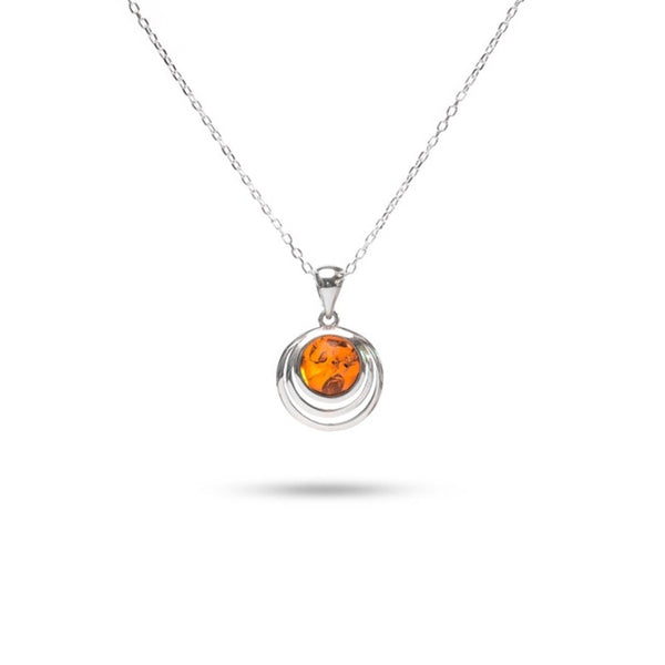 MILLENNE Multifaceted Baltic Amber Srtipe Caged Silver Pendant with 925 Sterling Silver