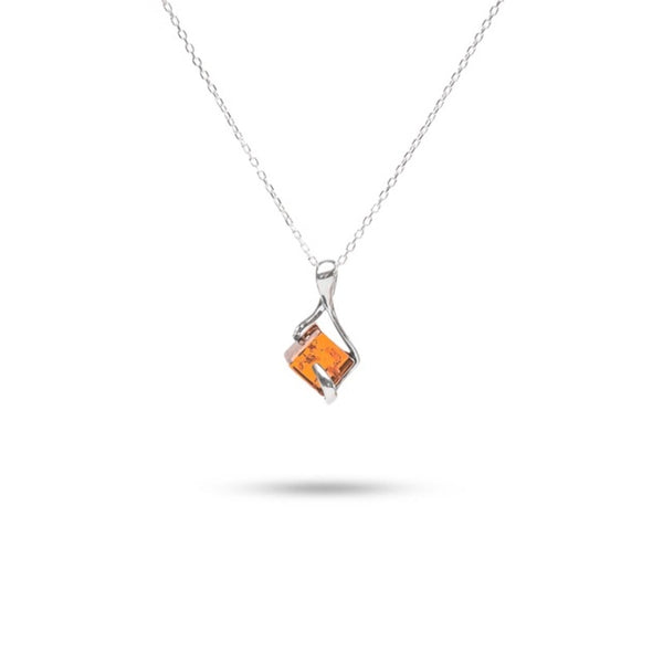 MILLENNE Multifaceted Baltic Amber Cuboid Silver Pendant with 925 Sterling Silver
