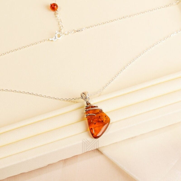 MILLENNE Multifaceted Baltic Amber Rustic Silver Pendant with 925 Sterling Silver