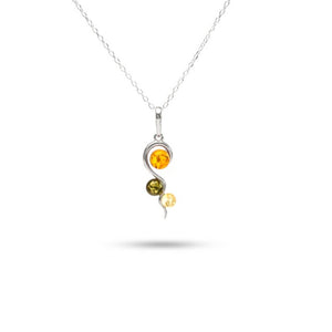 MILLENNE Multifaceted Baltic Amber Tristone Silver Pendant with 925 Sterling Silver