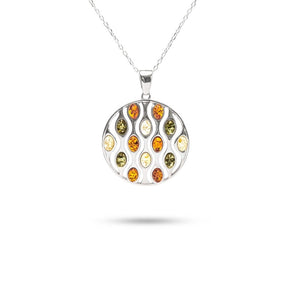 MILLENNE Multifaceted Baltic Amber Lotus Stem Silver Pendant with 925 Sterling Silver
