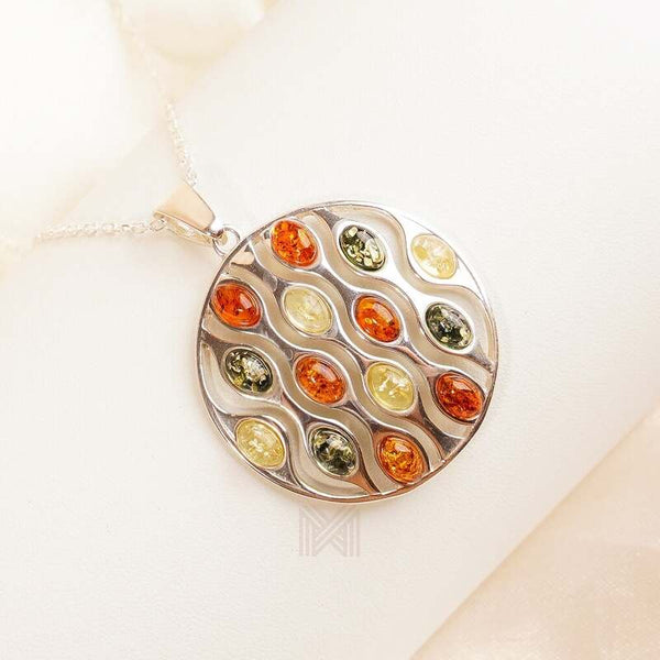 MILLENNE Multifaceted Baltic Amber Lotus Stem Silver Pendant with 925 Sterling Silver