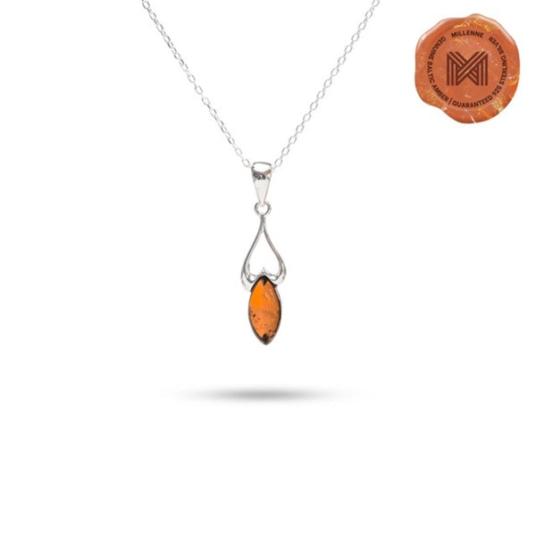 MILLENNE Multifaceted Baltic Amber Heart On Your Leaf Silver Pendant with 925 Sterling Silver