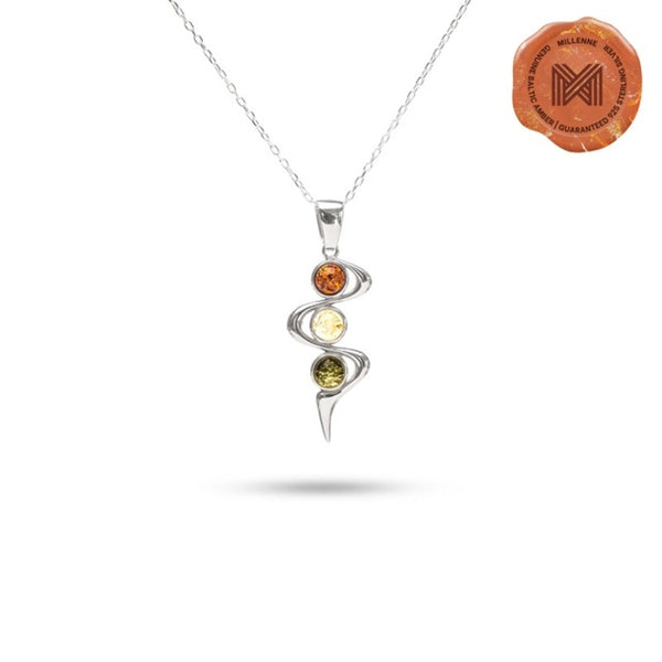 MILLENNE Multifaceted Baltic Amber Ribbon Silver Pendant with 925 Sterling Silver