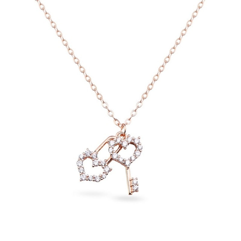 MILLENNE Millennia 2000 Key to my Heart Cubic Zirconia Rose Gold Necklace with 925 Sterling Silver
