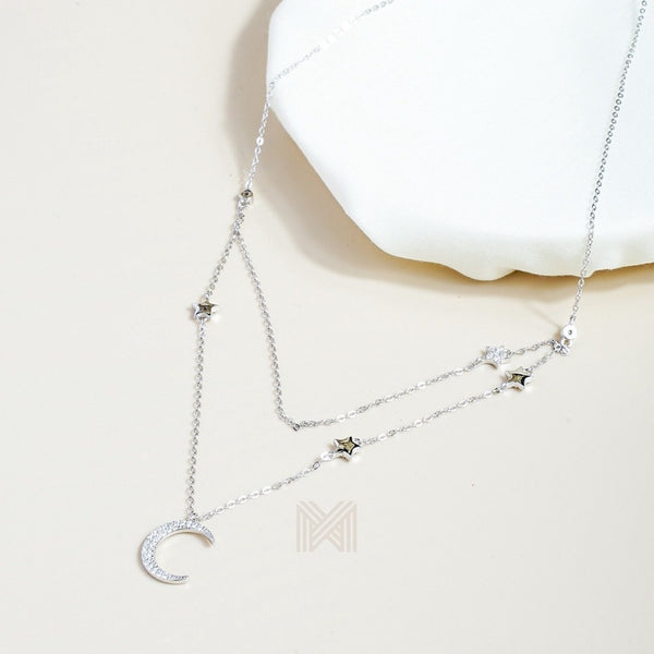 MILLENNE Match The Stars Moon and Stars Cubic Zirconia Rhodium Necklace with 925 Sterling Silver