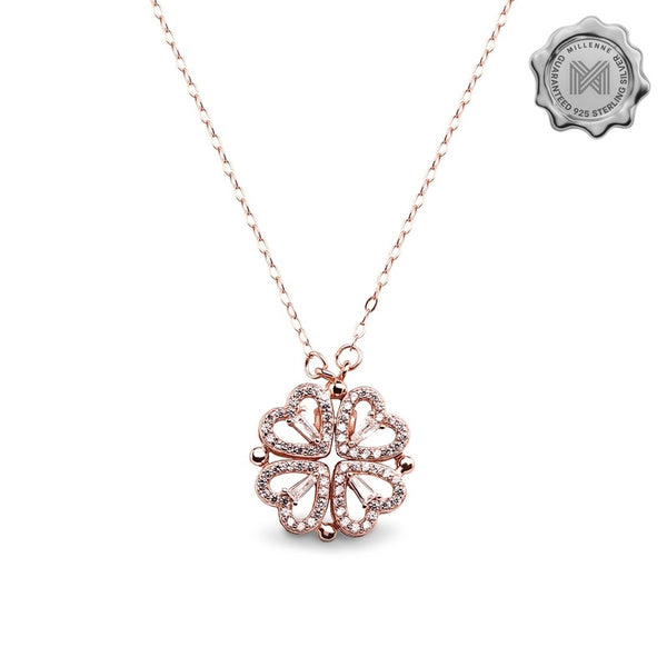 MILLENNE Millennia 2000 Surprise Magnetic Lucky Charm Heart Cubic Zirconia Rose Gold Necklace with 925 Sterling Silver