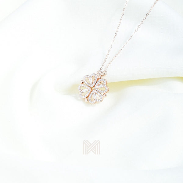 MILLENNE Millennia 2000 Surprise Magnetic Lucky Charm Heart Cubic Zirconia Rose Gold Necklace with 925 Sterling Silver