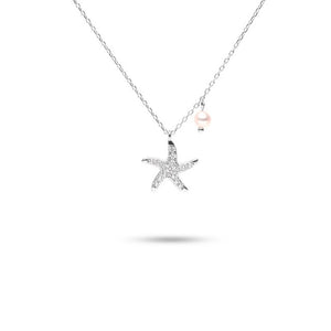 MILLENNE Millennia 2000 Starfish and Pearl Cubic Zirconia Rhodium Necklace with 925 Sterling Silver