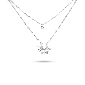 MILLENNE Millennia 2000 Two Layered Sun Rays Cubic Zirconia Rhodium Necklace with 925 Sterling Silver