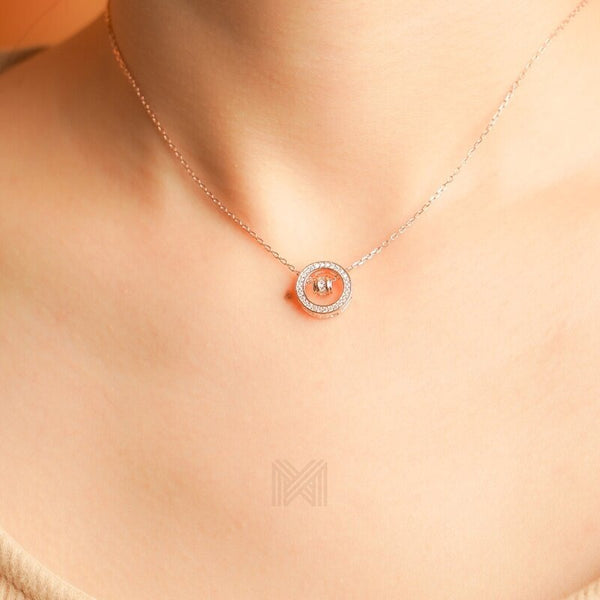 MILLENNE Made For The Night Centre of the Universe Cubic Zirconia Rose Gold Necklace with 925 Sterling Silver