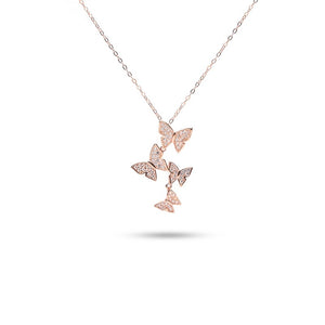 MILLENNE Millennia 2000 Fluttering Butterflies Cubic Zirconia Rose Gold Necklace with 925 Sterling Silver