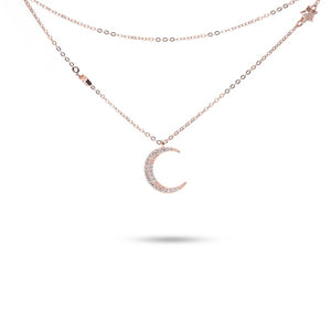MILLENNE Match The Stars Moon and Stars Cubic Zirconia Rose Gold Necklace with 925 Sterling Silver