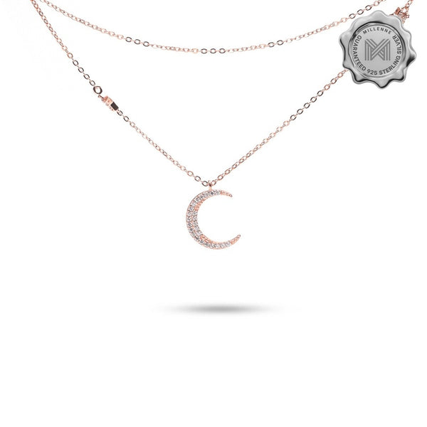 MILLENNE Match The Stars Moon and Stars Cubic Zirconia Rose Gold Necklace with 925 Sterling Silver
