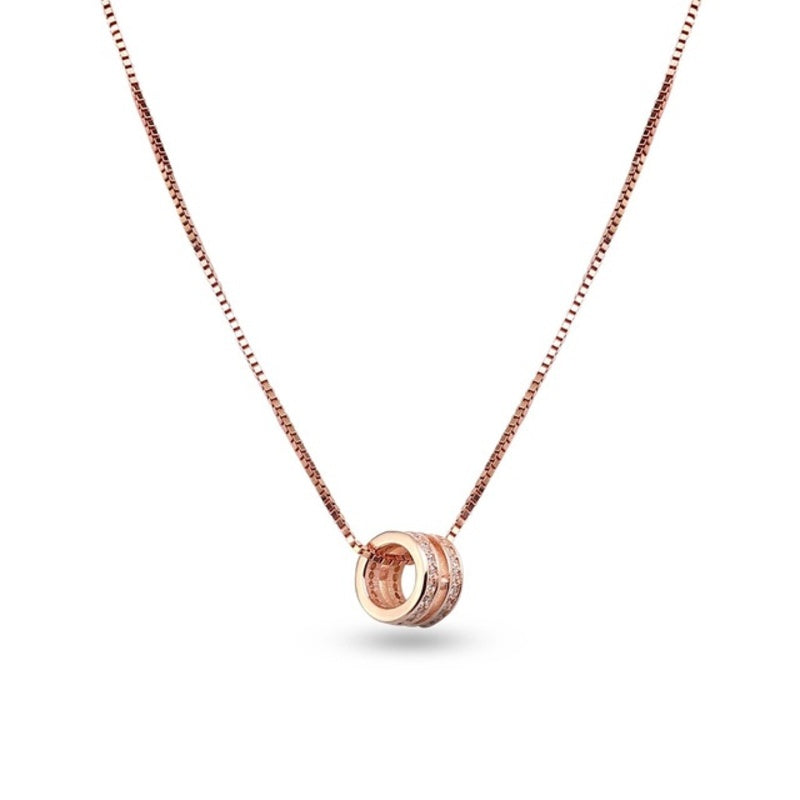 MILLENNE Made For The Night Orbital Cubic Zirconia Rose Gold Necklace with 925 Sterling Silver