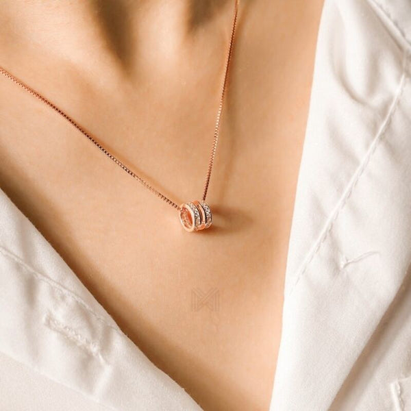 MILLENNE Made For The Night Orbital Cubic Zirconia Rose Gold Necklace with 925 Sterling Silver