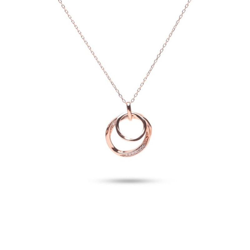 MILLENNE Made For The Night Layered Circles Cubic Zirconia Rose Gold Necklace with 925 Sterling Silver