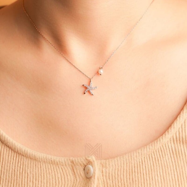 MILLENNE Millennia 2000 Starfish and Pearl Cubic Zirconia Rose Gold Necklace with 925 Sterling Silver