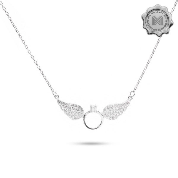 MILLENNE Millennia 2000 Angel Wings Cubic Zirconia Silver Necklace with 925 Sterling Silver