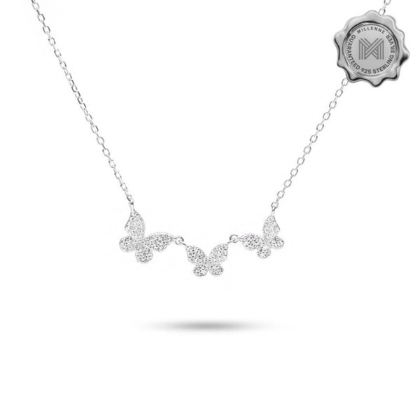 MILLENNE Millennia 2000 Butterfly Cubic Zirconia Silver Necklace with 925 Sterling Silver