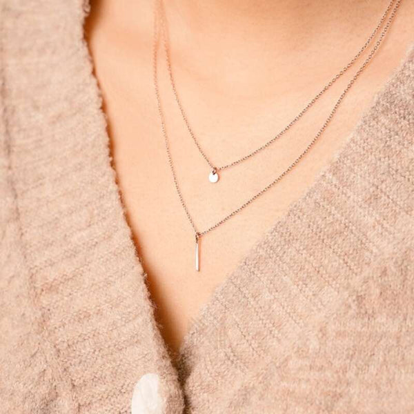 MILLENNE Minimal Thin Vertical Bar Rose Gold Necklace with 925 Sterling Silver