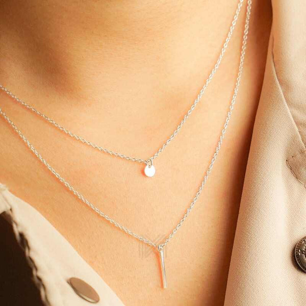 MILLENNE Minimal Thin Vertical Bar Silver Necklace with 925 Sterling Silver