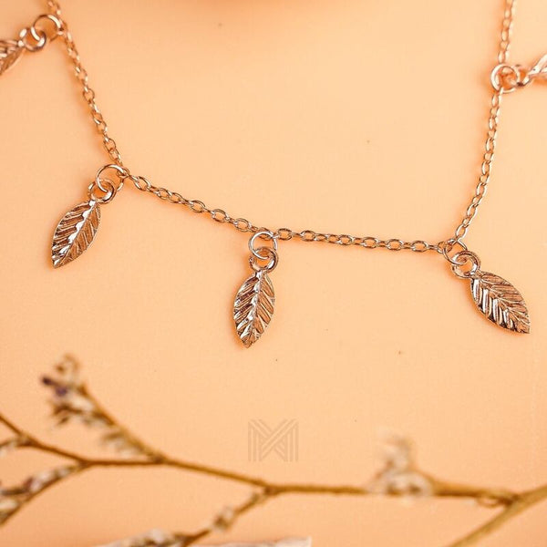 MILLENNE Millennia 2000 Bohemian Leaf Rose Gold Necklace with 925 Sterling Silver
